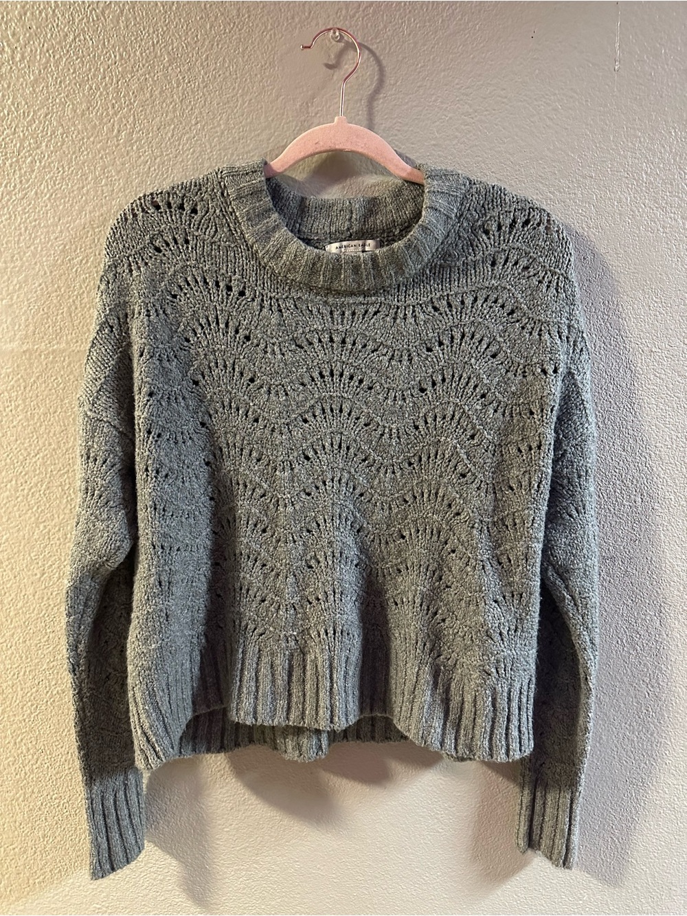 American Eagle Spitch Knit Crewneck Sweater Gray Size Small